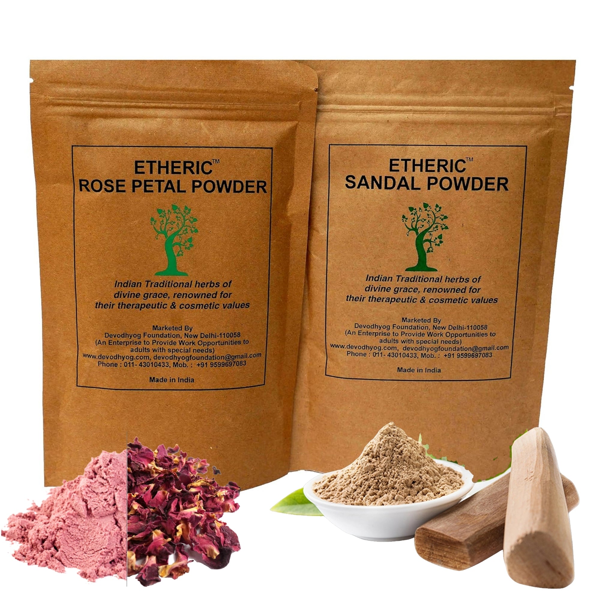 Etheric Sandal and Rose Petal Combo for Skin Glow Mask, Removes Scars, Acne Spot Treatment & Skin Treatment (100+100 gm)